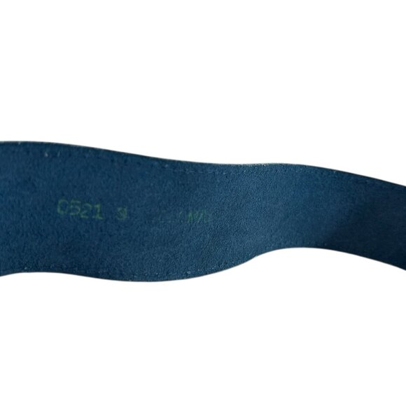 Vintage 80s Blue Leather Wide Statement Waist Belt with Metal Detail Size M/L main image 7
